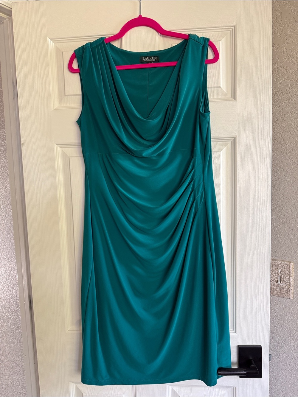 Lauren Ralph Lauren Teal Draped Sleeveless Sheath Dress